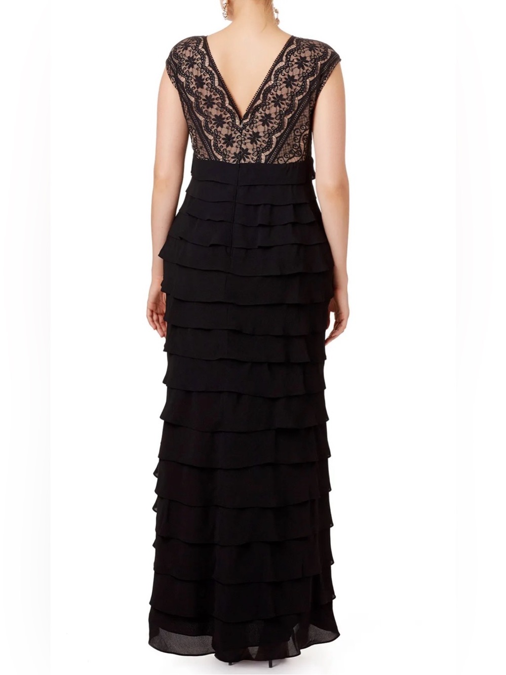 Adrianna Papell Boutique Black Lace Shutter Pleat Maxi Dress - Picture 2 of 9